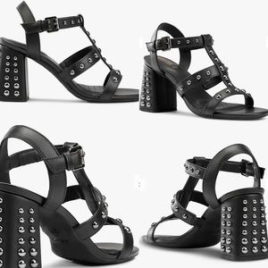 Geox | Seyla Studded T-Bar Sandals, Black Leather
